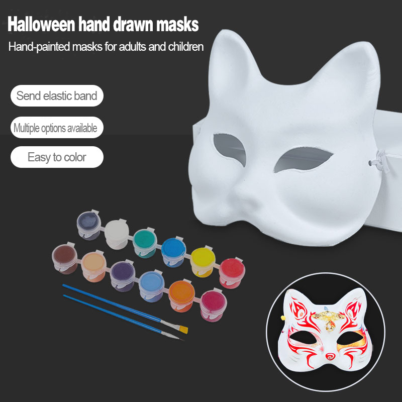 Halloween white embryo hand-painted mask half-face full-face Peking opera face painting children's handmade diy papier-mâché quirky fox female