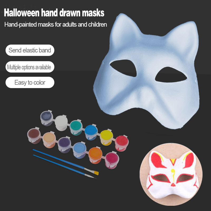 Halloween white embryo hand-painted mask half-face full-face Peking opera face painting children's handmade diy papier-mâché quirky fox female